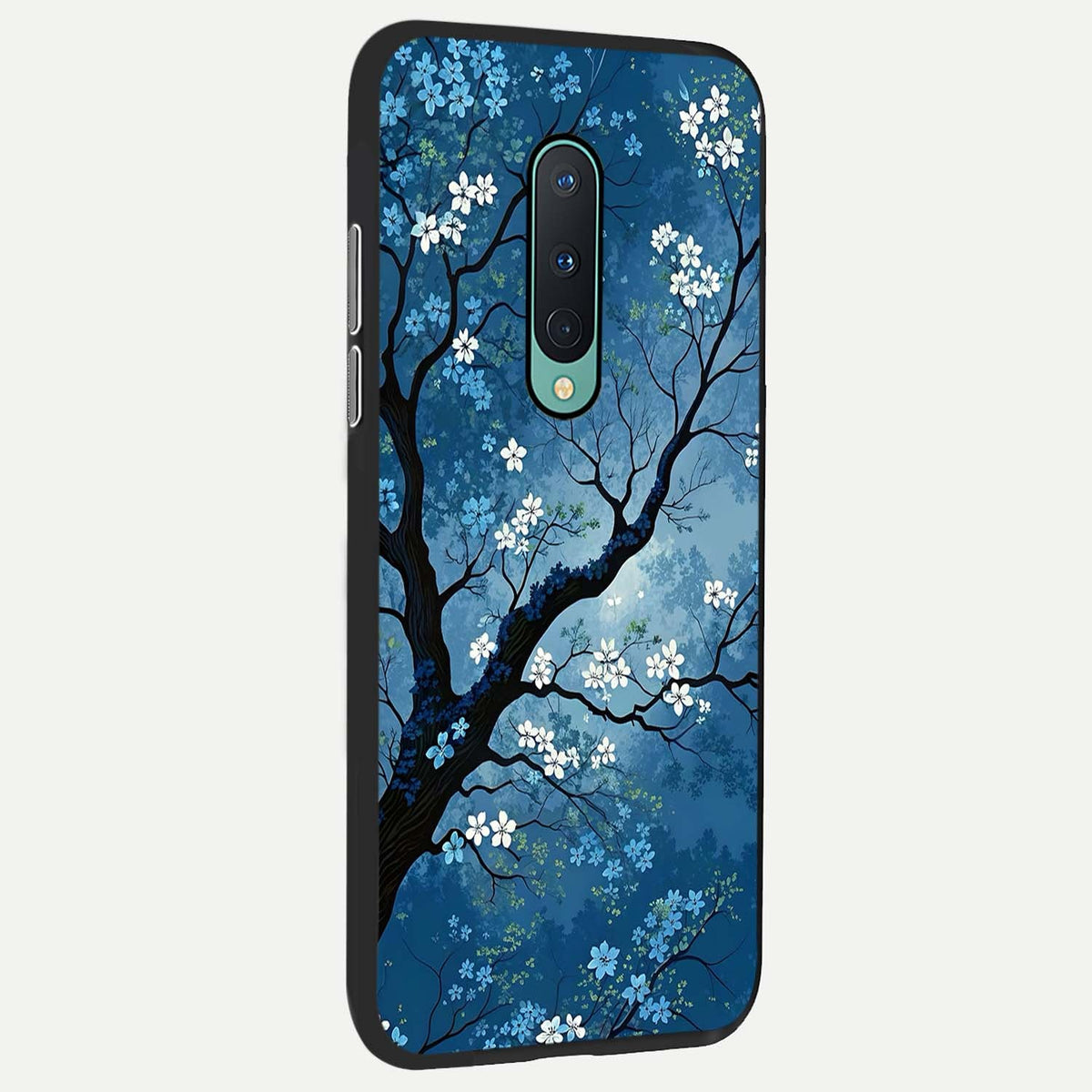 Blue Tree Serenity back cover For OnePlus 8 slim fit glass case with vibrant aesthetic design