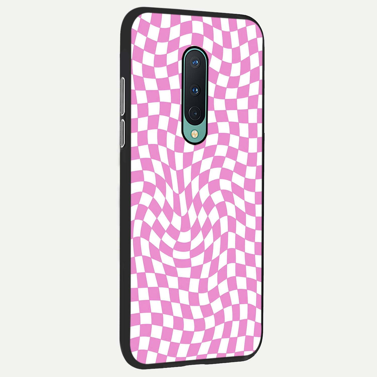 Bubblegum Check Wave back cover For OnePlus 8 slim fit glass case with vibrant aesthetic design