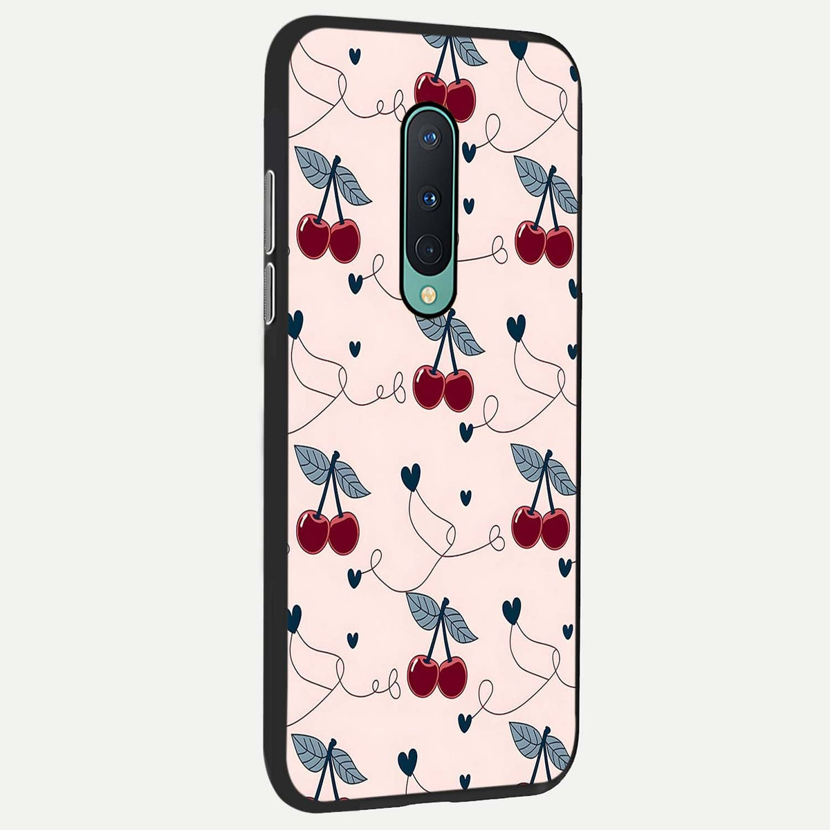 Cherry Heart Line back cover For OnePlus 8 slim fit glass case with vibrant aesthetic design