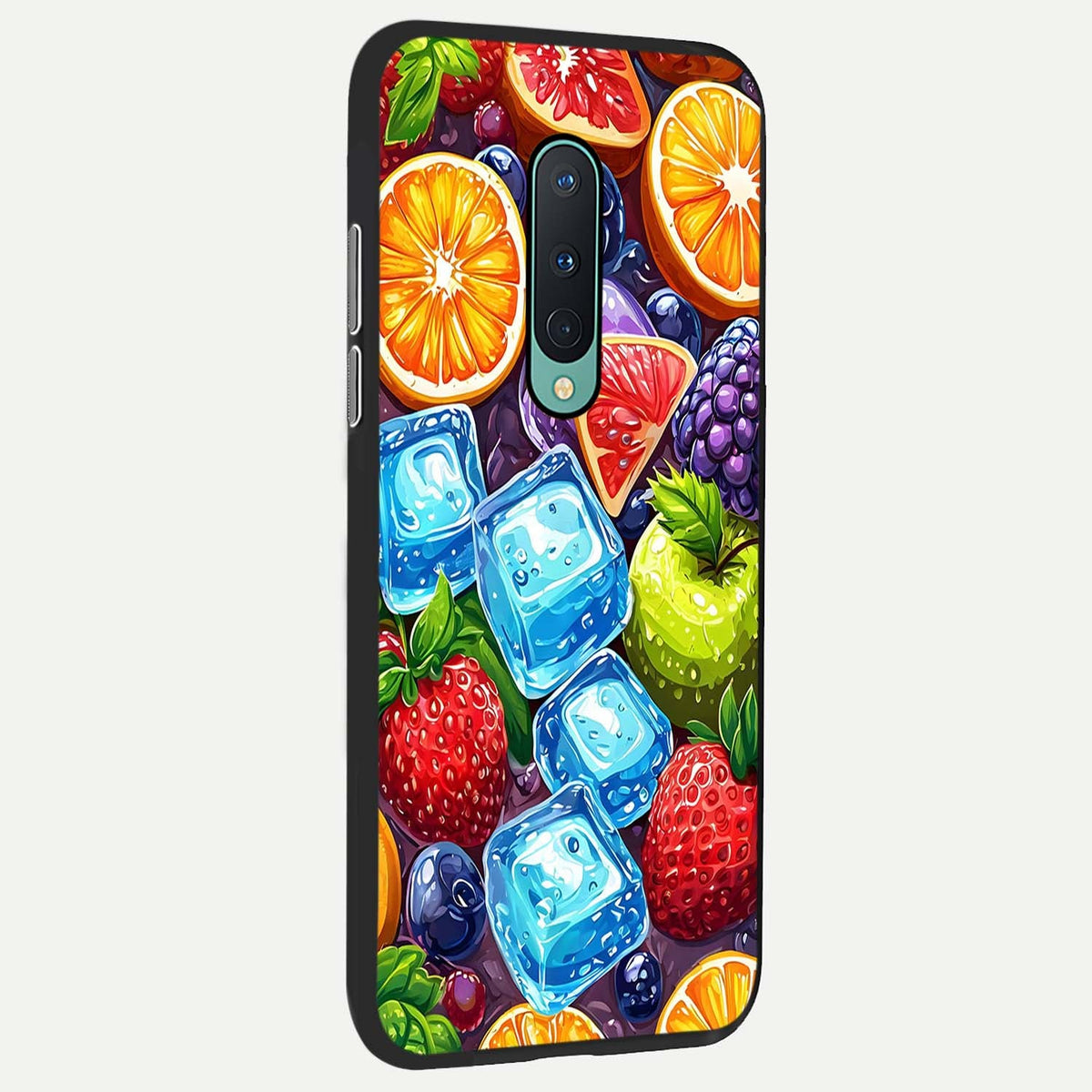 Colorful Fruits with Ice back cover For OnePlus 8 slim fit glass case with vibrant aesthetic design