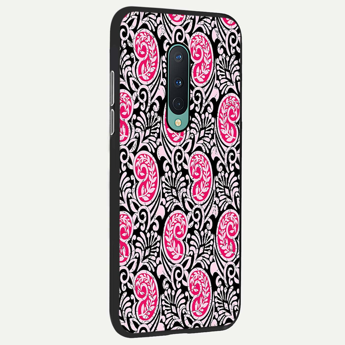 Crimson Paisley Charm back cover For OnePlus 8 slim fit glass case with vibrant aesthetic design