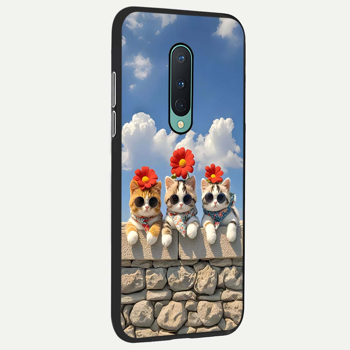 Floral Kitty Squad back cover For OnePlus 8 slim fit glass case with vibrant aesthetic design