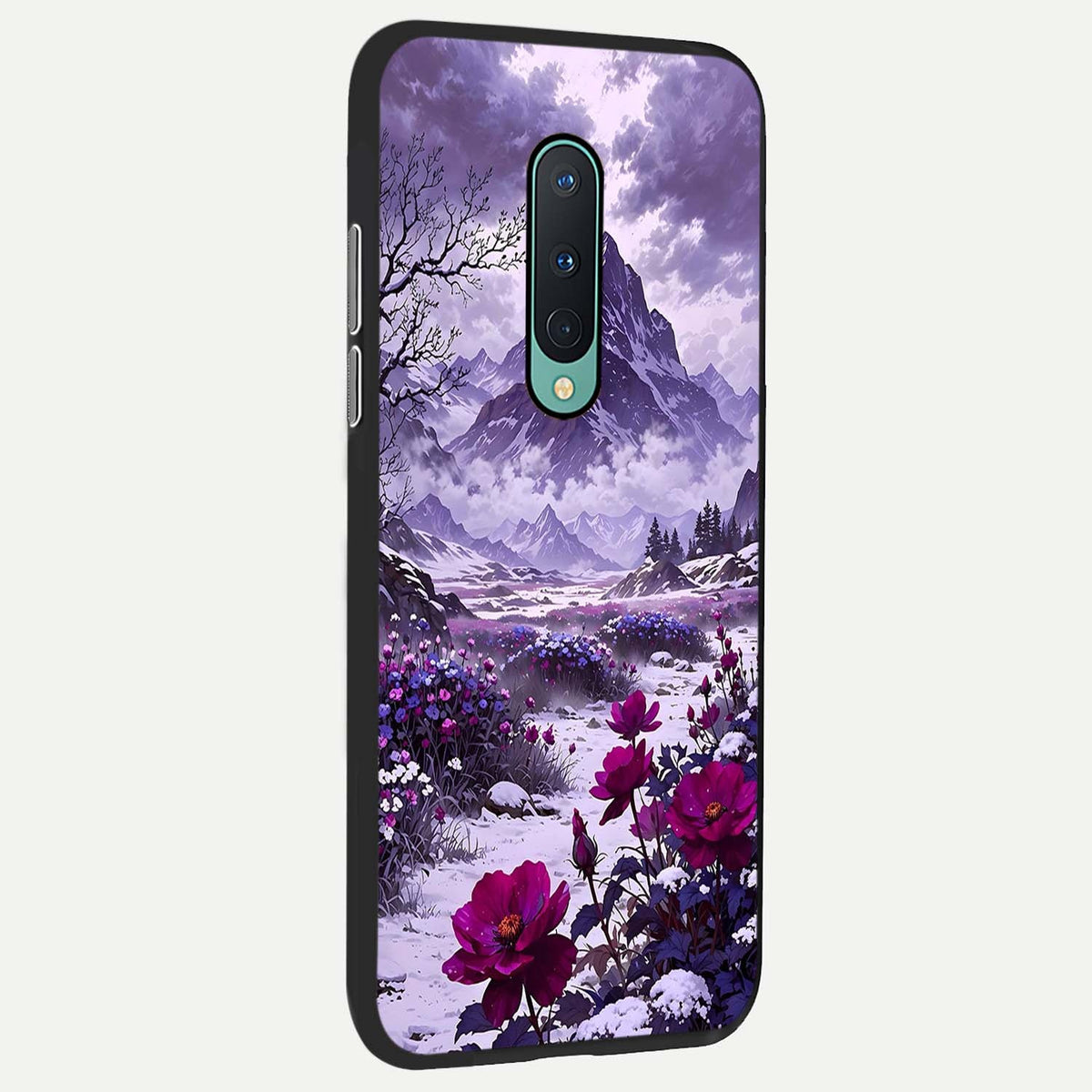 Flower Mountain View back cover For OnePlus 8 slim fit glass case with vibrant aesthetic design