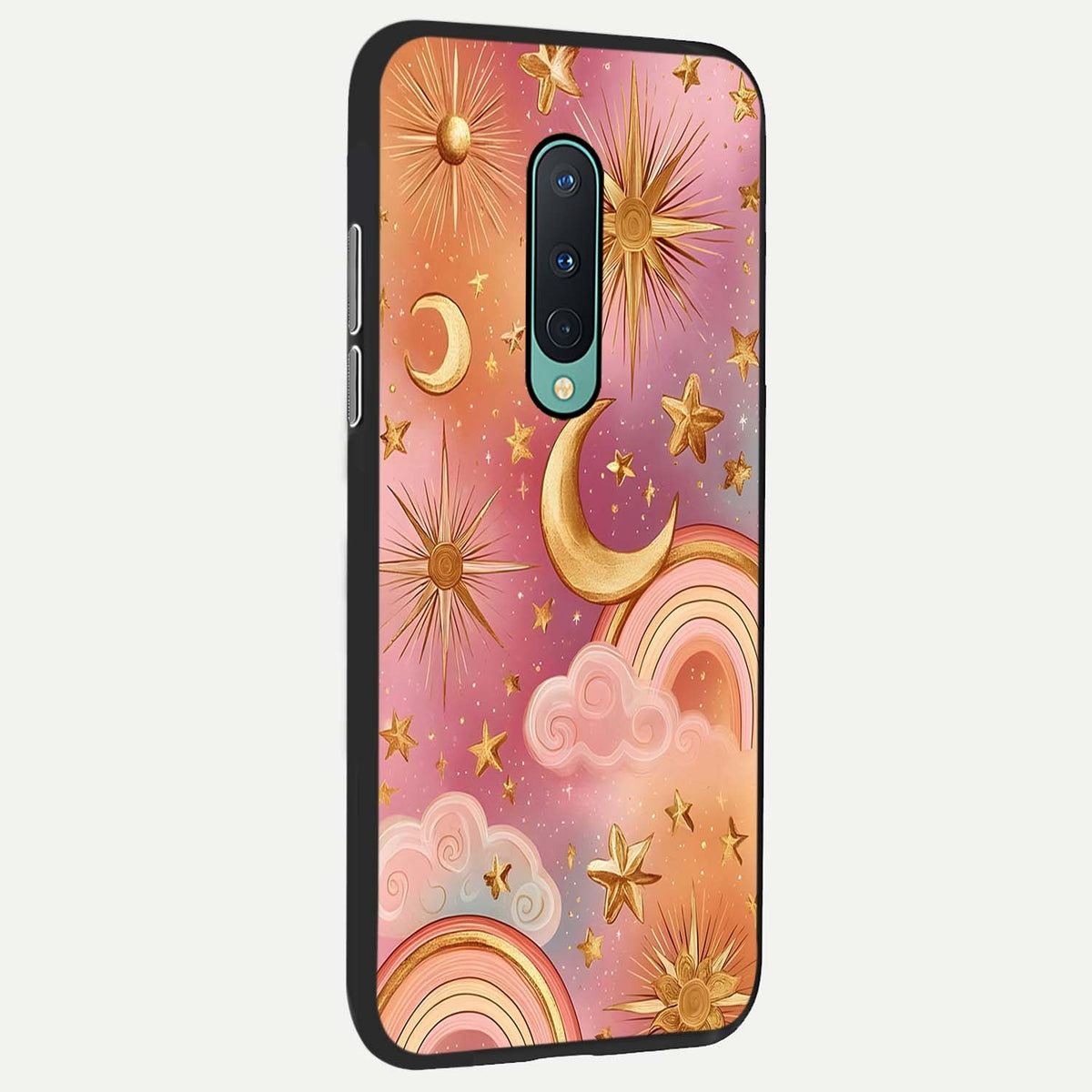 Golden Celestial Dreams back cover For OnePlus 8 slim fit glass case with vibrant aesthetic design