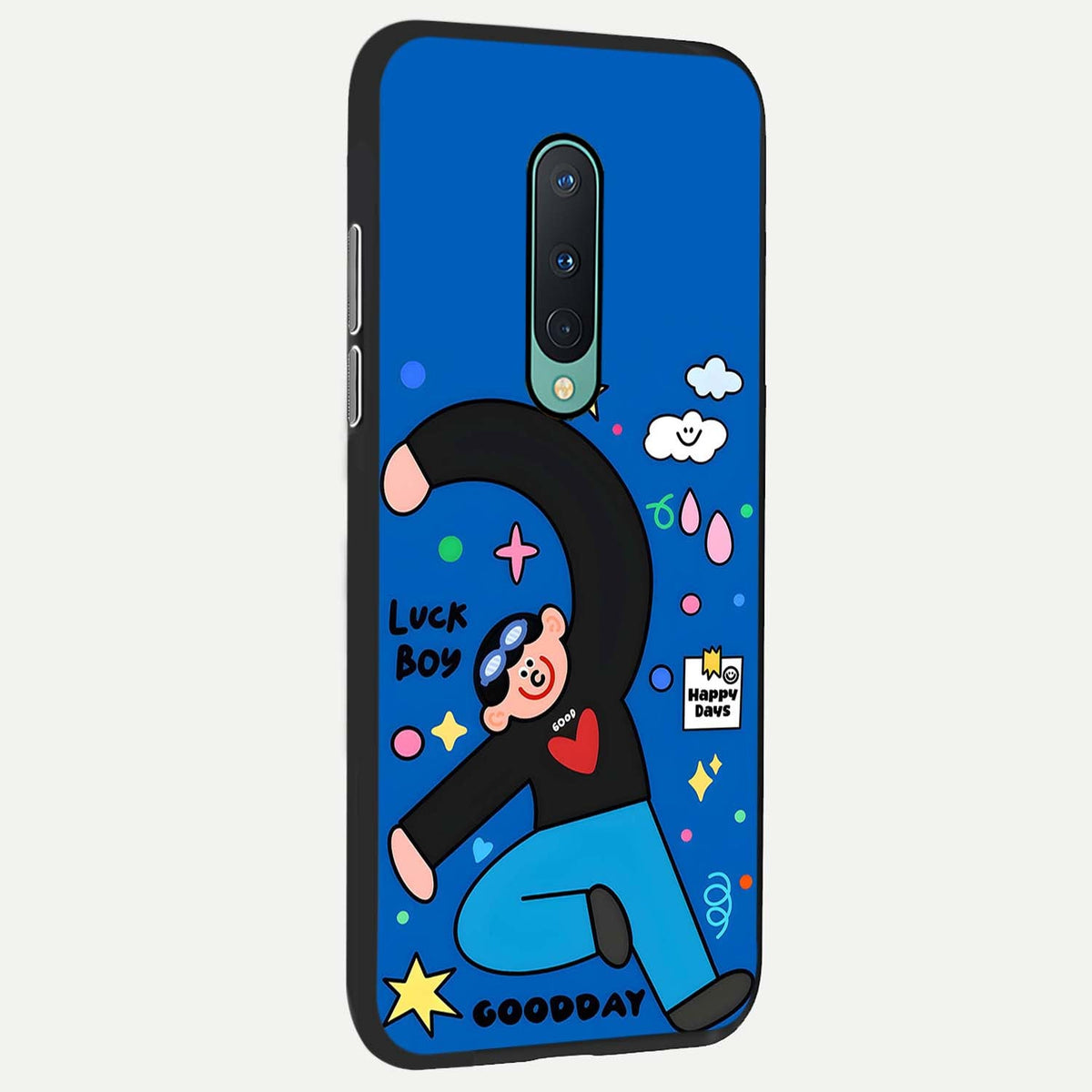 Happy Luck Vibe back cover For OnePlus 8 slim fit glass case with vibrant aesthetic design
