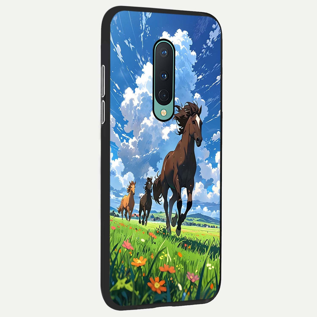 Majestic Horses Galloping back cover For OnePlus 8 slim fit glass case with vibrant aesthetic design