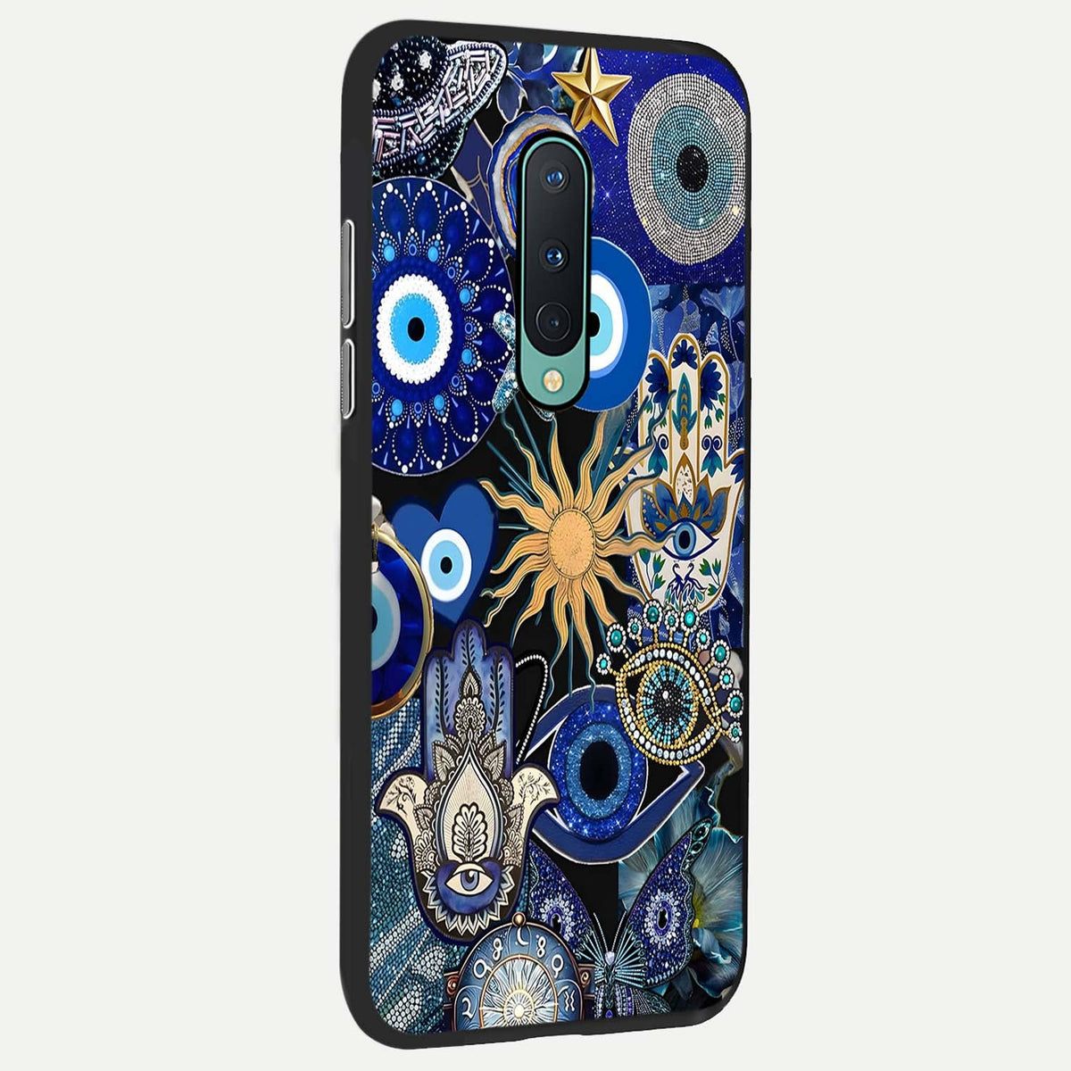 Mystic Blue Evil Eye back cover For OnePlus 8 slim fit glass case with vibrant aesthetic design