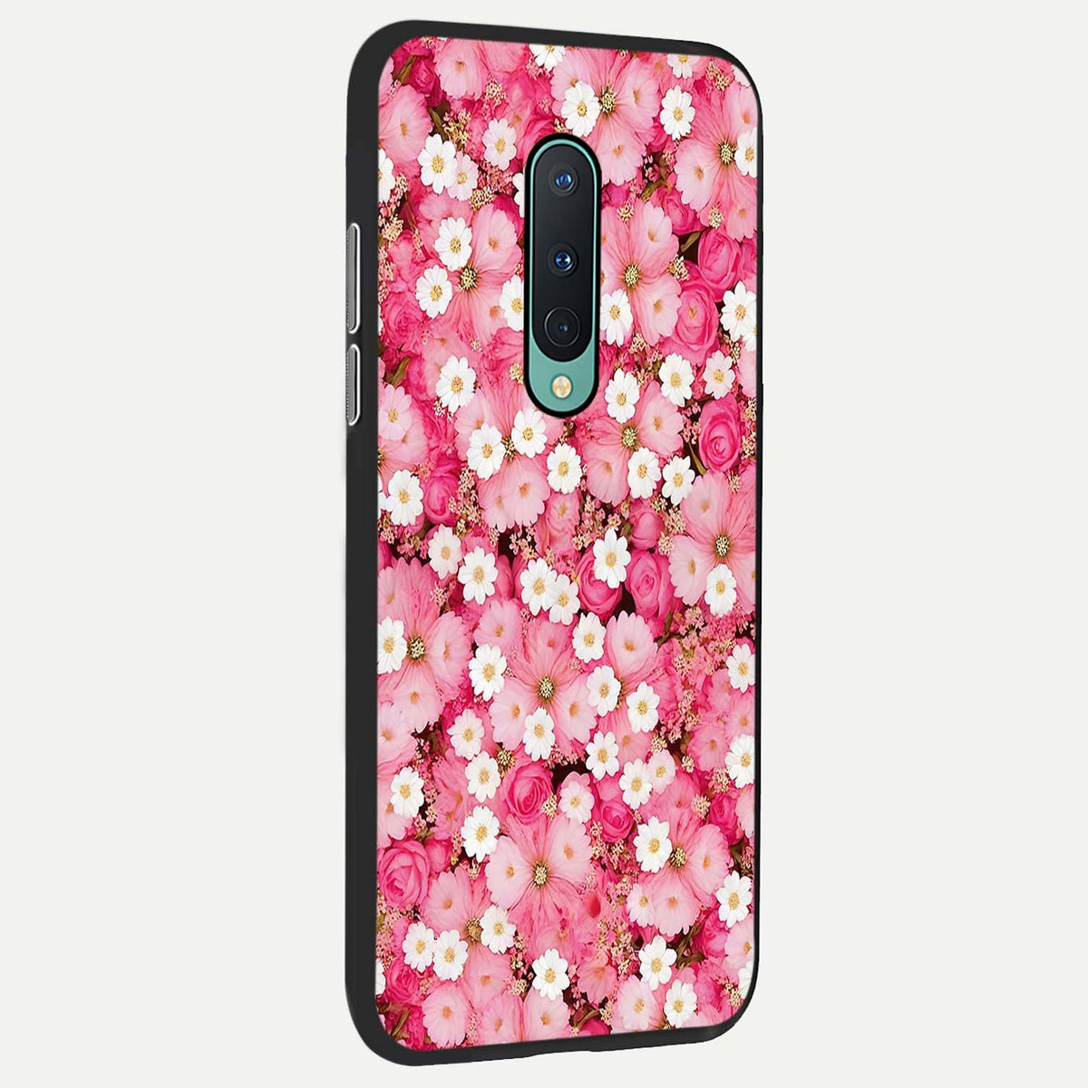 Pink Daisy Bliss back cover For OnePlus 8 slim fit glass case with vibrant aesthetic design