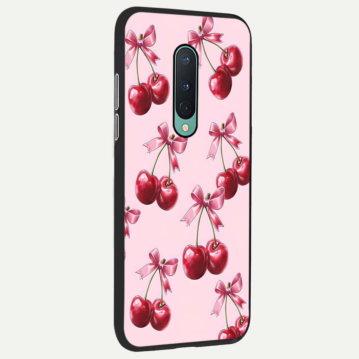 Red Cherries Pattern back cover For OnePlus 8 slim fit glass case with vibrant aesthetic design
