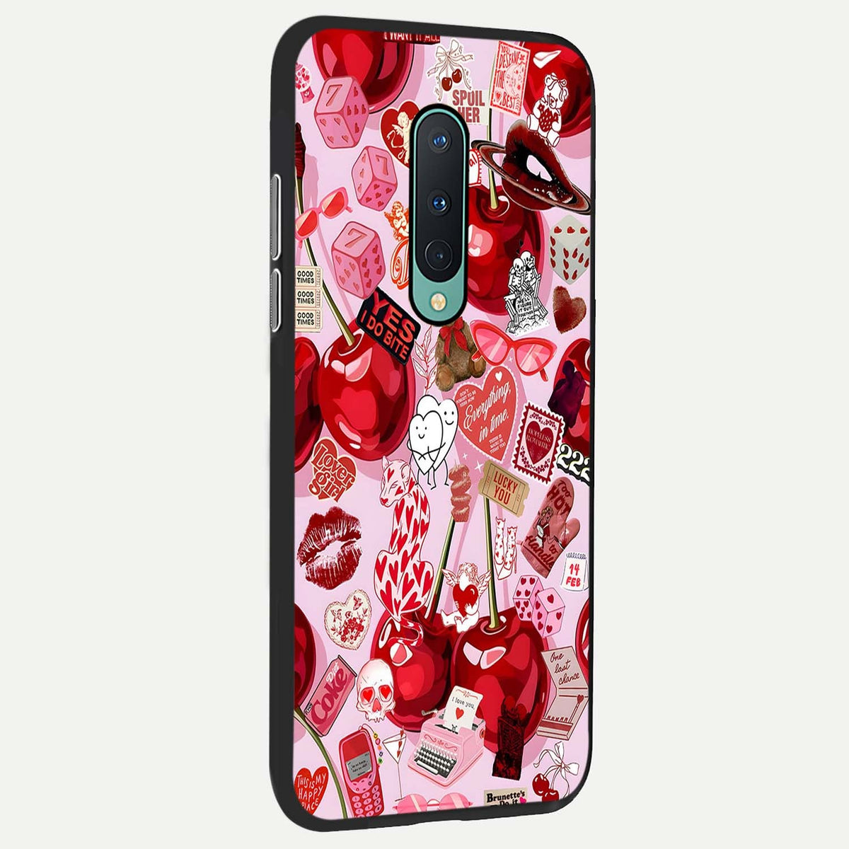 Sweet Cherry Chaos back cover For OnePlus 8 slim fit glass case with vibrant aesthetic design