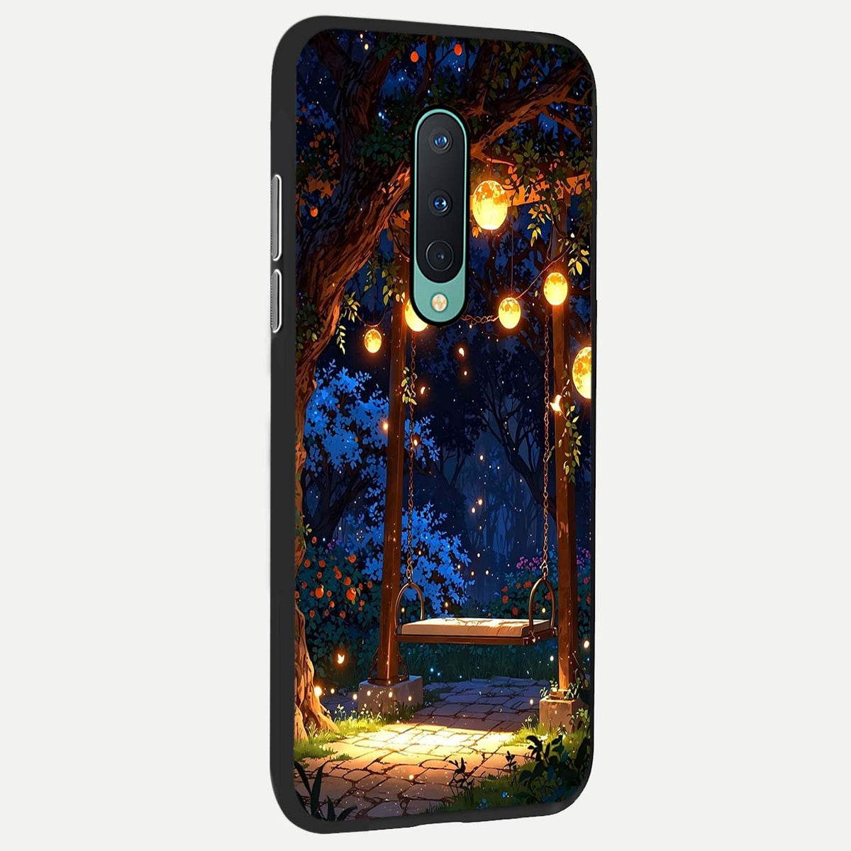 Twilight Garden Swing back cover For OnePlus 8 slim fit glass case with vibrant aesthetic design