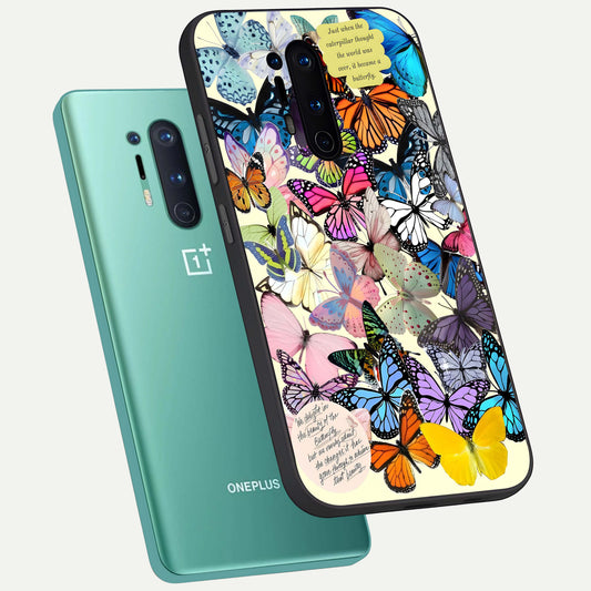 Butterflies Petal Dream phone case For OnePlus 8 Pro showing premium glass back cover with detailed artwork