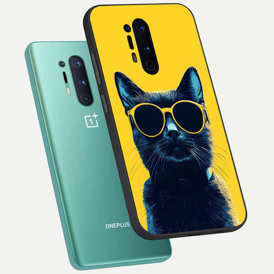 Cool Cat Vibes phone case For OnePlus 8 Pro showing premium glass back cover with detailed artwork