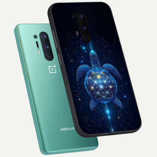 Crimson Blue Turtle phone case For OnePlus 8 Pro showing premium glass back cover with detailed artwork