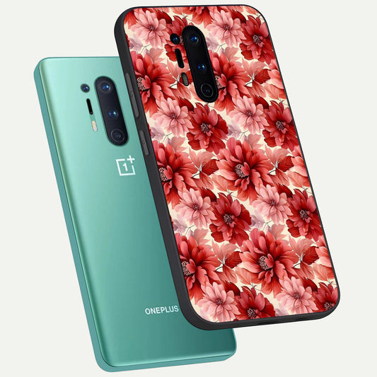 Crimson Love Petals phone case For OnePlus 8 Pro showing premium glass back cover with detailed artwork