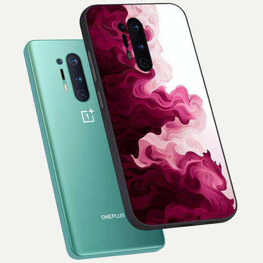 Crimson Wave Flow phone case For OnePlus 8 Pro showing premium glass back cover with detailed artwork