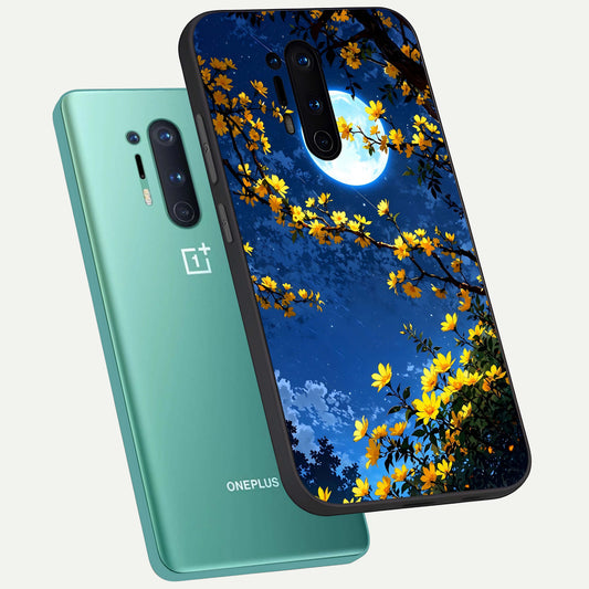 Golden Night Glow phone case For OnePlus 8 Pro showing premium glass back cover with detailed artwork
