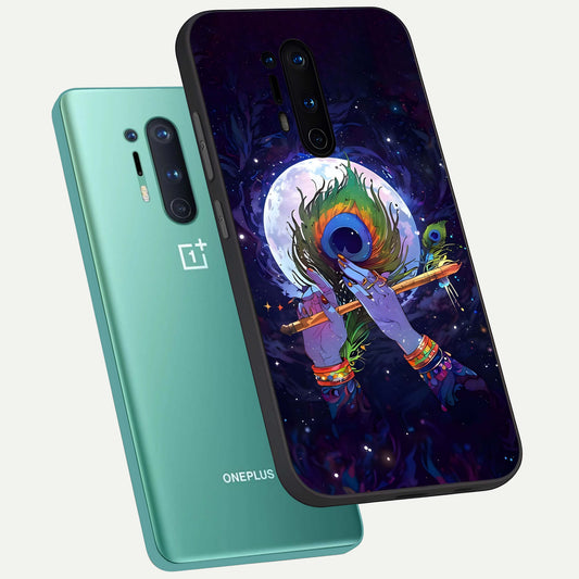 Krishna Hands Art phone case For OnePlus 8 Pro showing premium glass back cover with detailed artwork