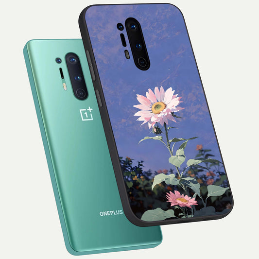 Pink Shells Outline phone case For OnePlus 8 Pro showing premium glass back cover with detailed artwork