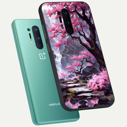 Pink Sunflower Glow phone case For OnePlus 8 Pro showing premium glass back cover with detailed artwork