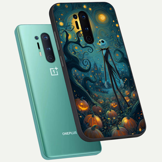 Pumpkin Moonlight Tale phone case For OnePlus 8 Pro showing premium glass back cover with detailed artwork