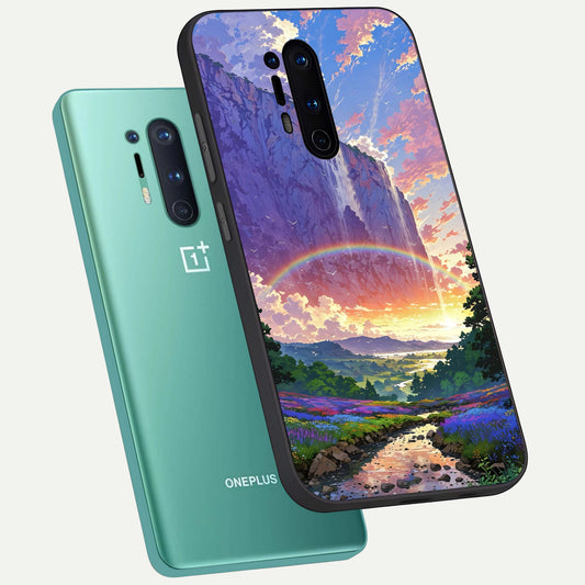 Rainbow Valley Dream phone case For OnePlus 8 Pro showing premium glass back cover with detailed artwork