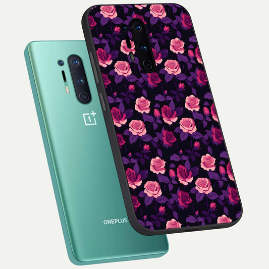 Rose Garden Twilight phone case For OnePlus 8 Pro showing premium glass back cover with detailed artwork