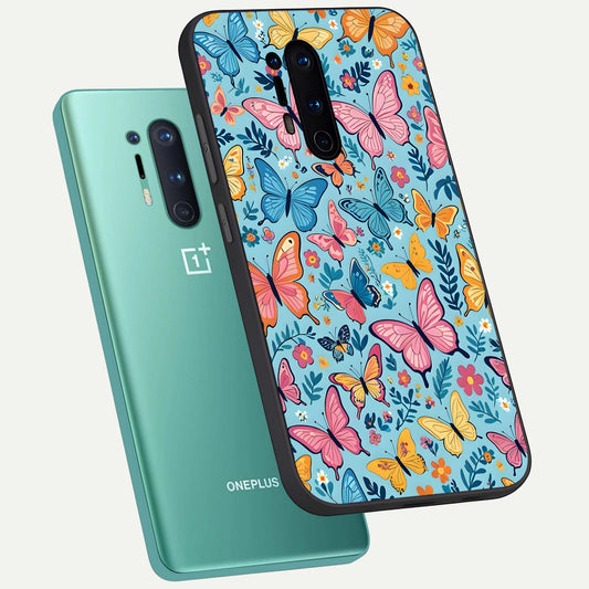 Spring Wing Garden phone case For OnePlus 8 Pro showing premium glass back cover with detailed artwork