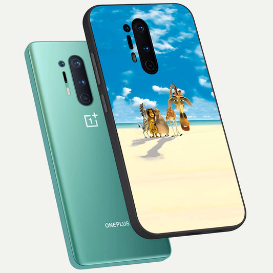 Tropical Fun Squad phone case For OnePlus 8 Pro showing premium glass back cover with detailed artwork