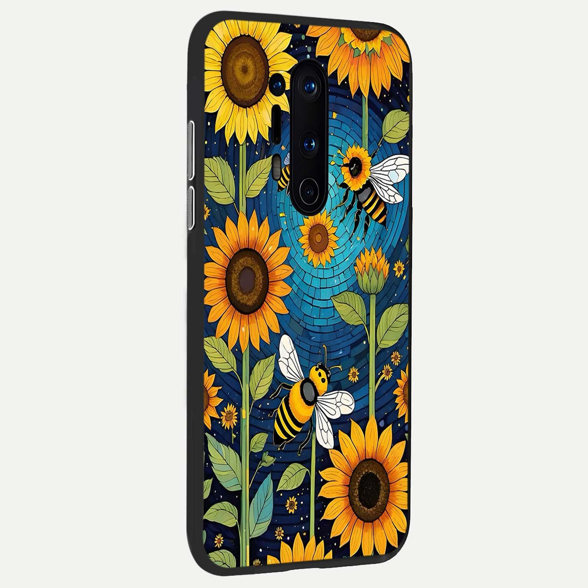 Bees And Sunflowers back cover For OnePlus 8 Pro slim fit glass case with vibrant aesthetic design