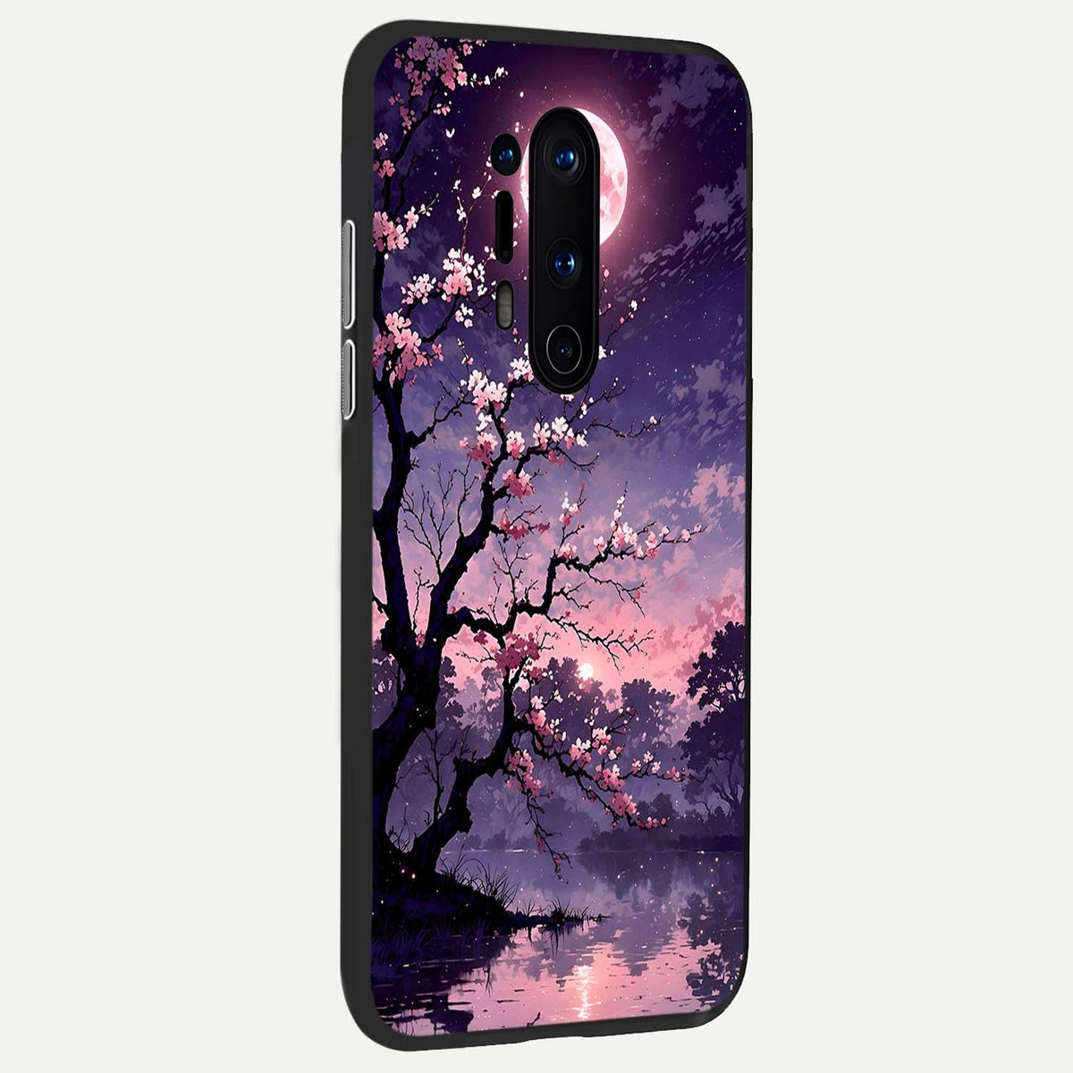 Blossom Pink Moon back cover For OnePlus 8 Pro slim fit glass case with vibrant aesthetic design