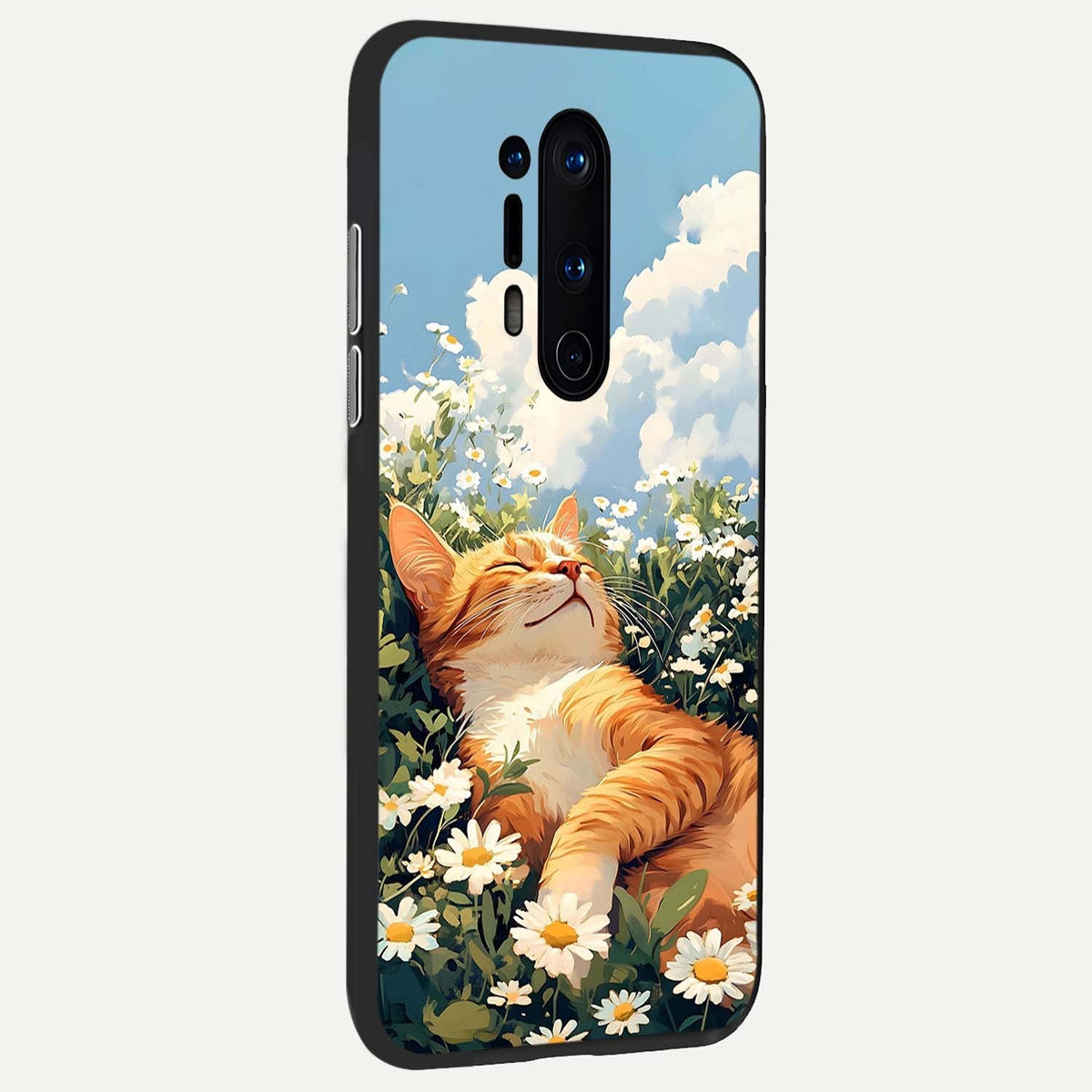 Cat And Flowers View back cover For OnePlus 8 Pro slim fit glass case with vibrant aesthetic design