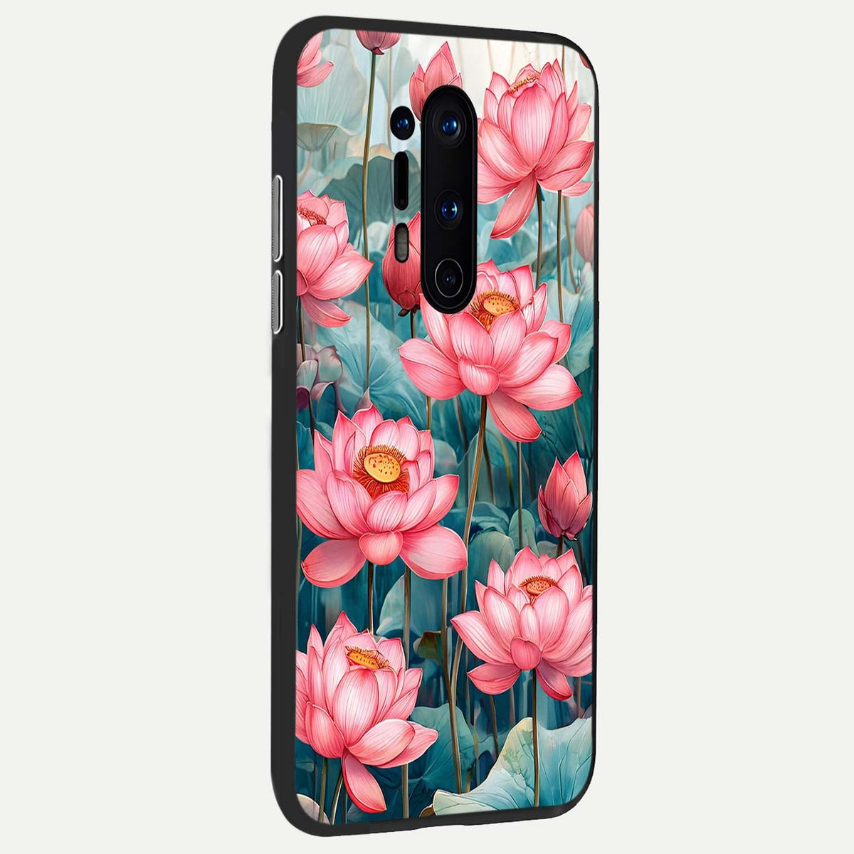 Celestial Pink Lotus back cover For OnePlus 8 Pro slim fit glass case with vibrant aesthetic design