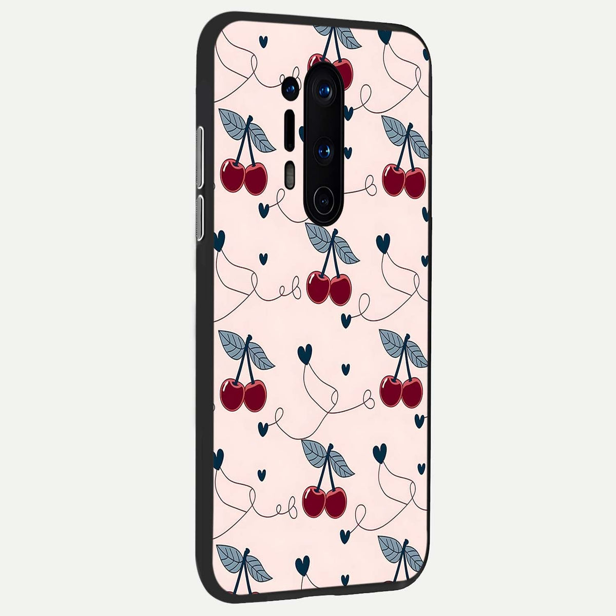 Cherry Heart Line back cover For OnePlus 8 Pro slim fit glass case with vibrant aesthetic design