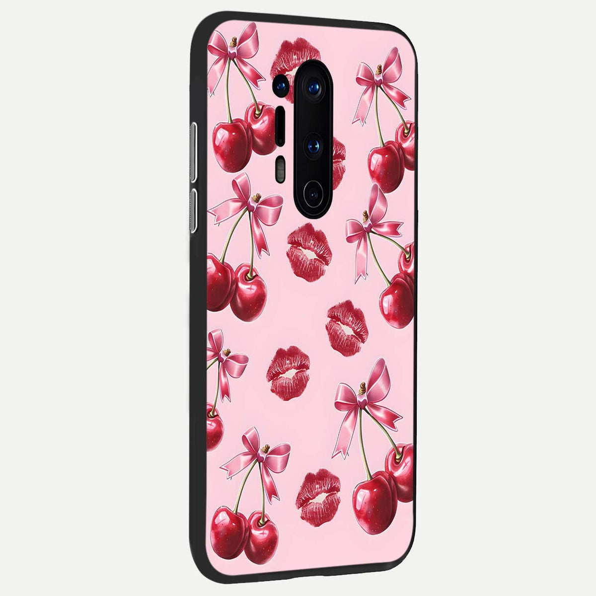 Cherry With Lips back cover For OnePlus 8 Pro slim fit glass case with vibrant aesthetic design