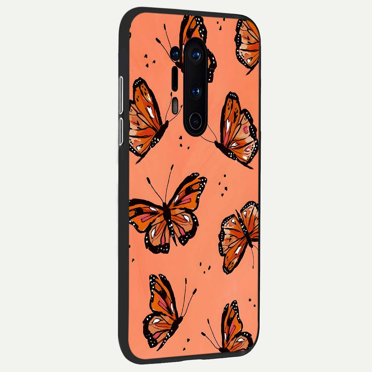 Coral Wing Butterfly back cover For OnePlus 8 Pro slim fit glass case with vibrant aesthetic design