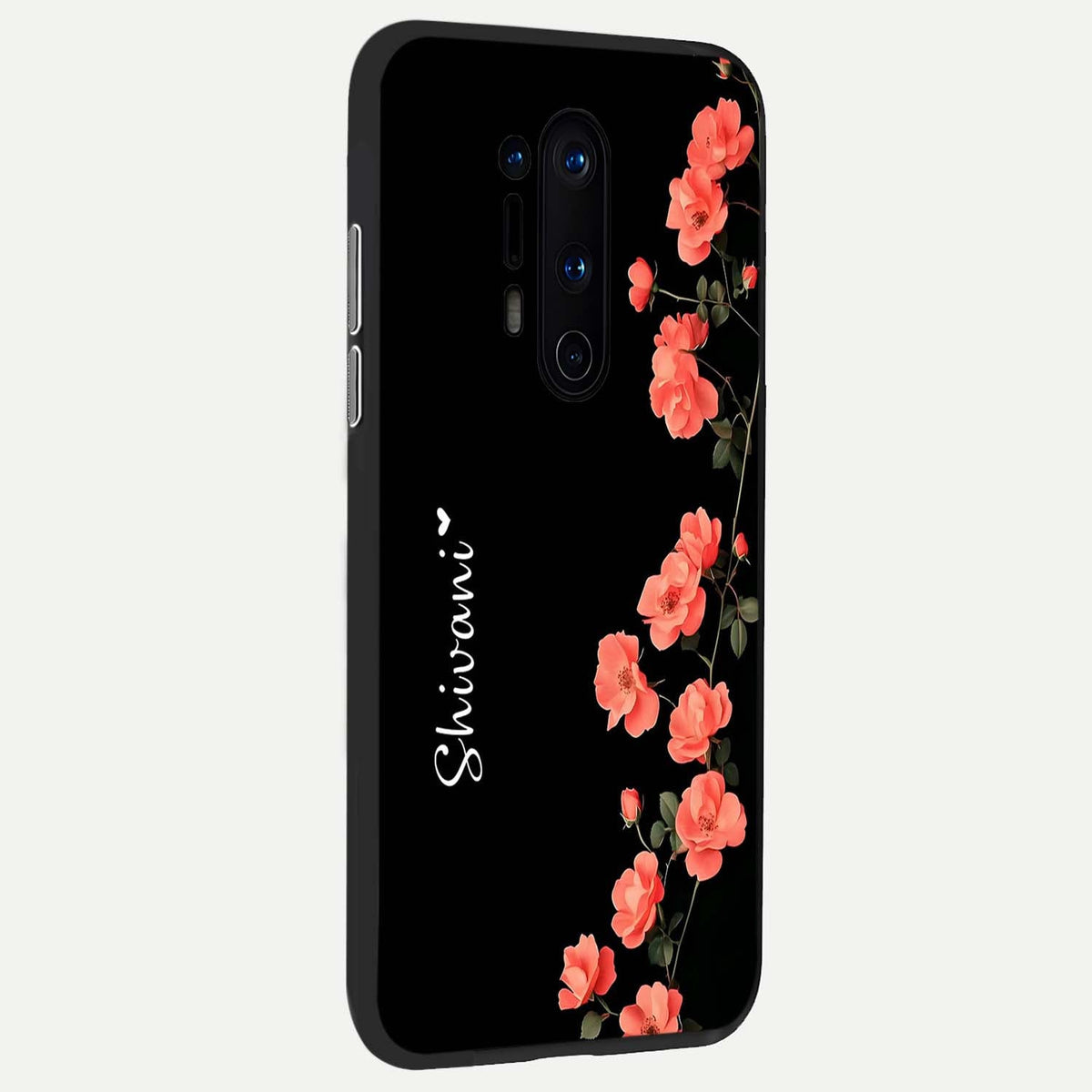 Crimson Bloom Grace Custom Name back cover For OnePlus 8 Pro slim fit glass case with vibrant aesthetic design