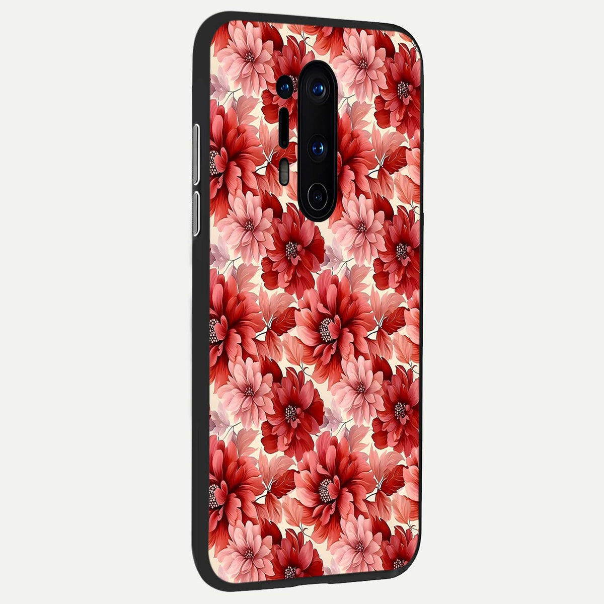 Crimson Love Petals back cover For OnePlus 8 Pro slim fit glass case with vibrant aesthetic design
