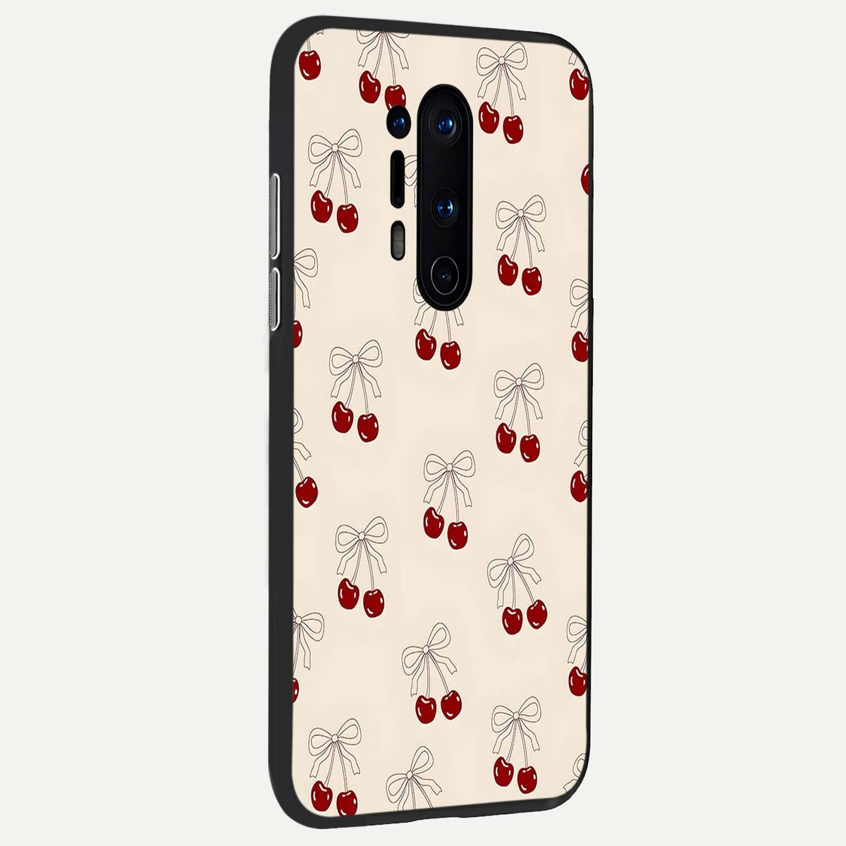 Cute Cherry Pattern back cover For OnePlus 8 Pro slim fit glass case with vibrant aesthetic design