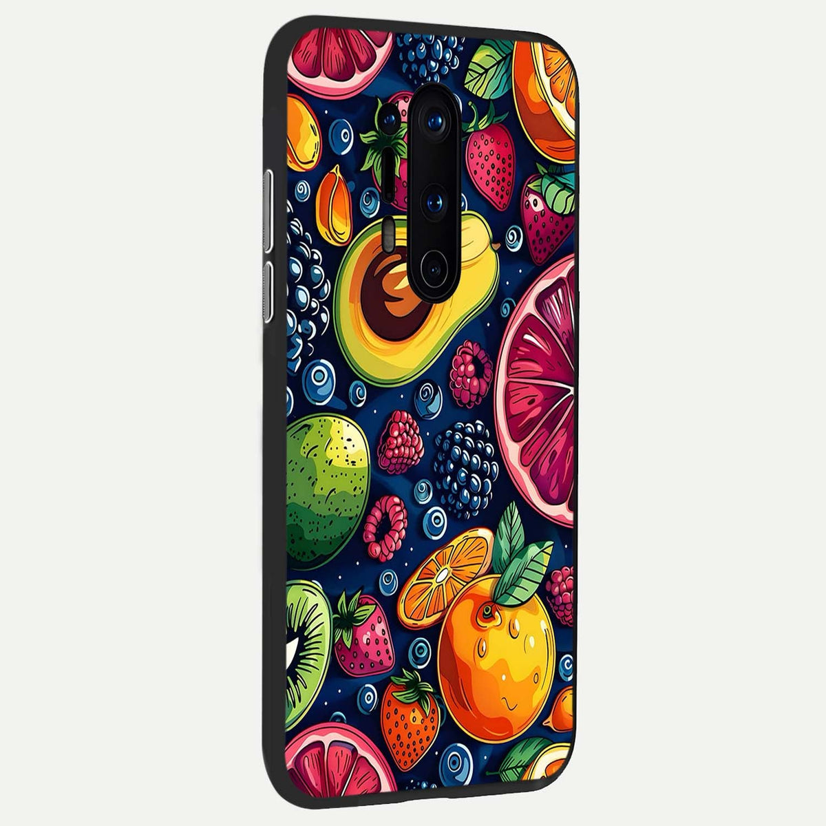 Cute Fruits Art back cover For OnePlus 8 Pro slim fit glass case with vibrant aesthetic design
