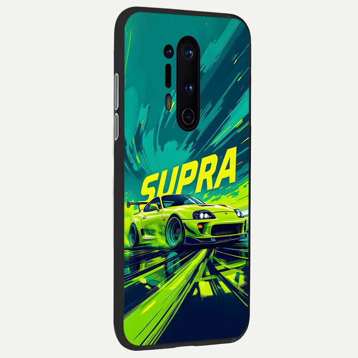 Electric Supra Thunder back cover For OnePlus 8 Pro slim fit glass case with vibrant aesthetic design