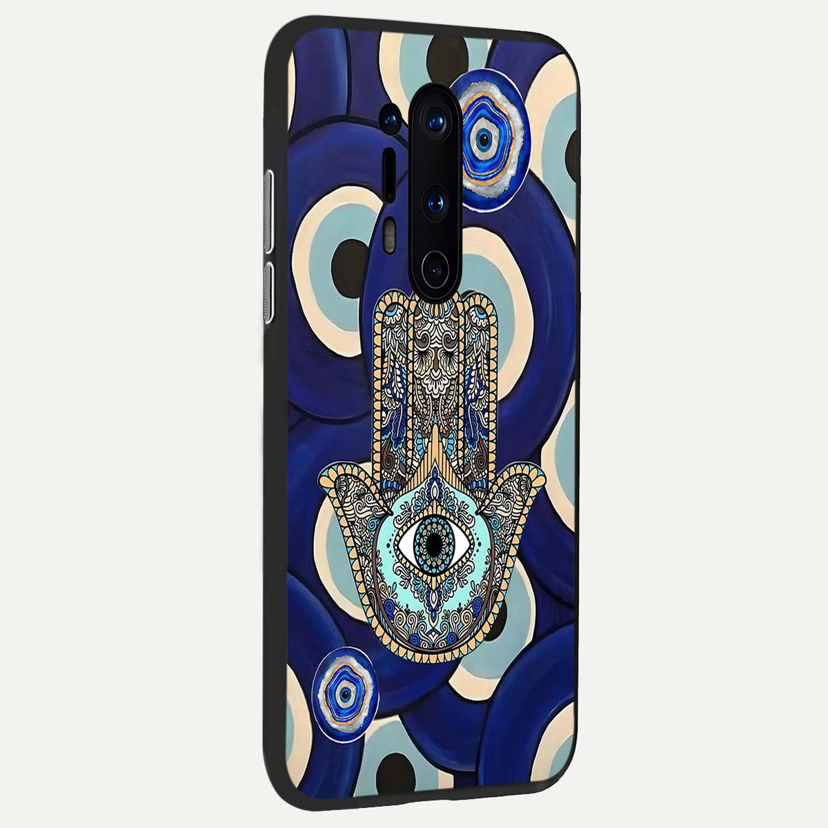 Hamsa Divine Guard back cover For OnePlus 8 Pro slim fit glass case with vibrant aesthetic design