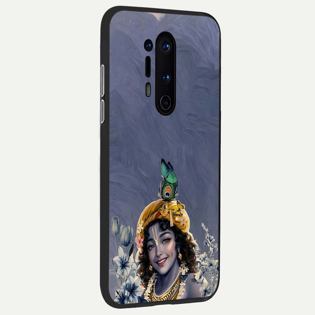 Lord Krishna back cover For OnePlus 8 Pro slim fit glass case with vibrant aesthetic design