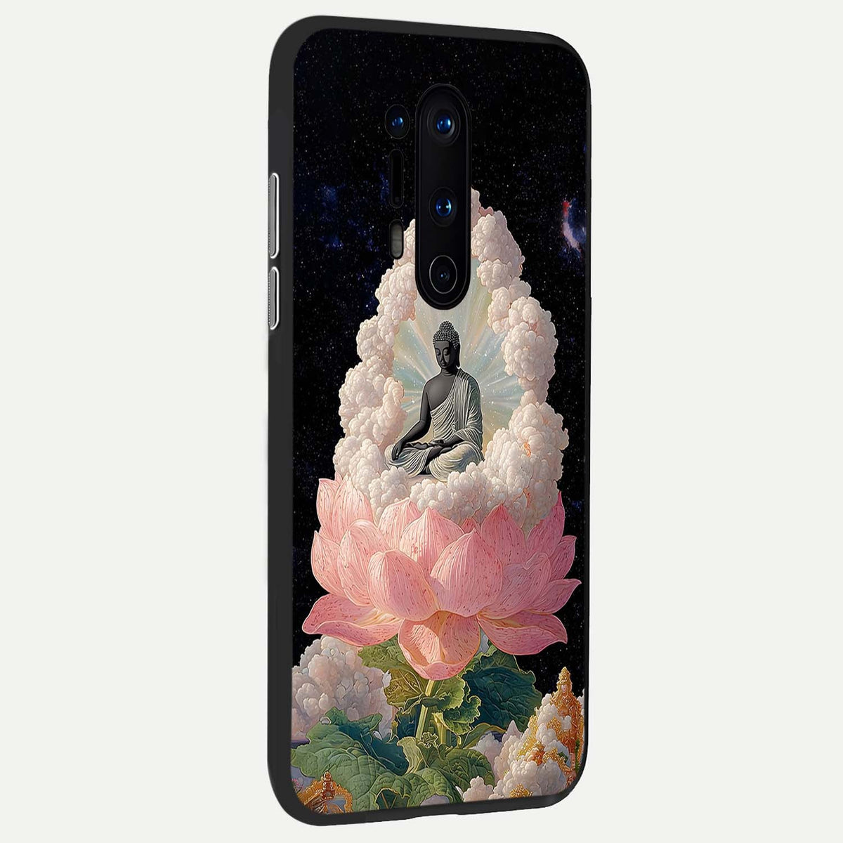 Lotus Divine Peace back cover For OnePlus 8 Pro slim fit glass case with vibrant aesthetic design