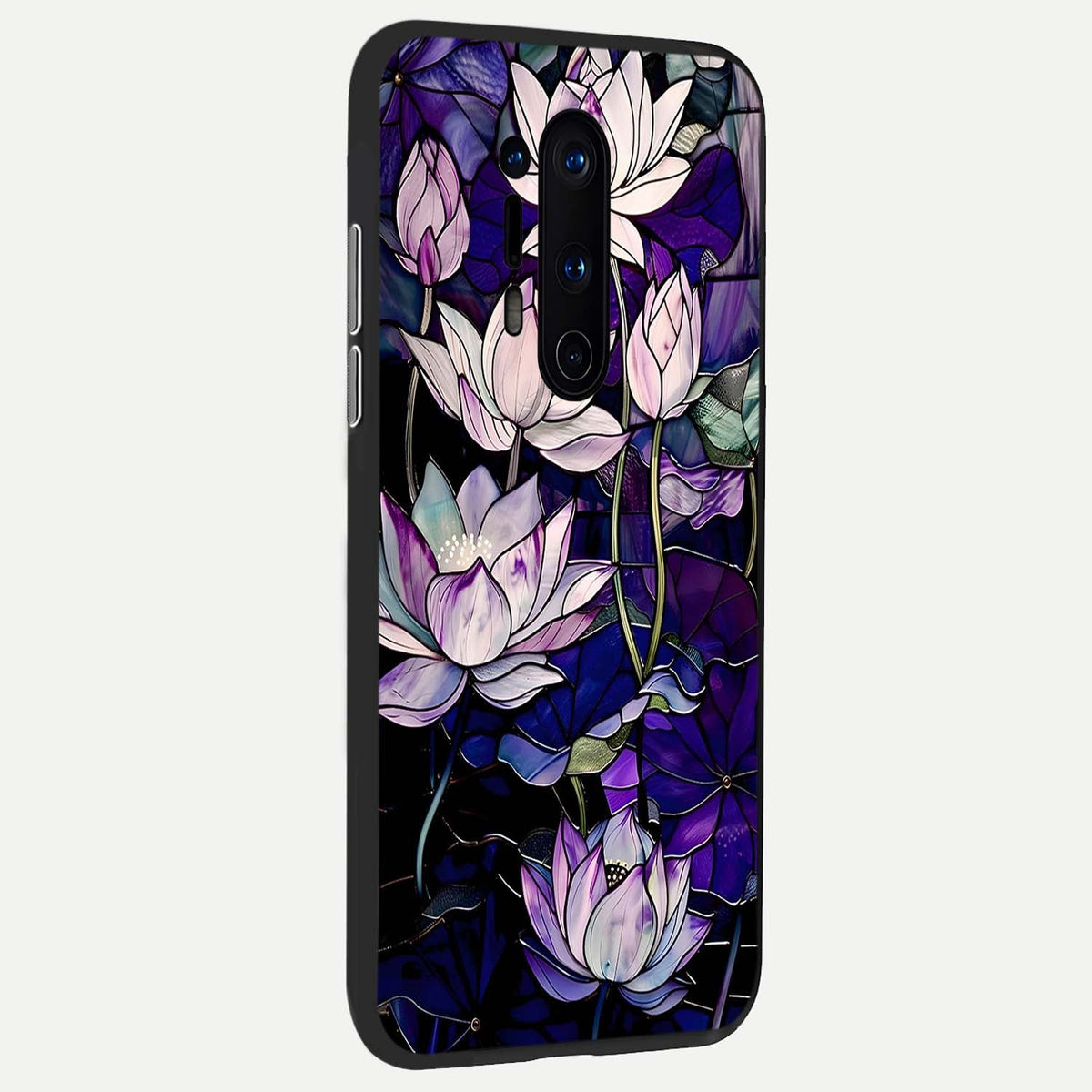 Purple Lotus Pattern back cover For OnePlus 8 Pro slim fit glass case with vibrant aesthetic design