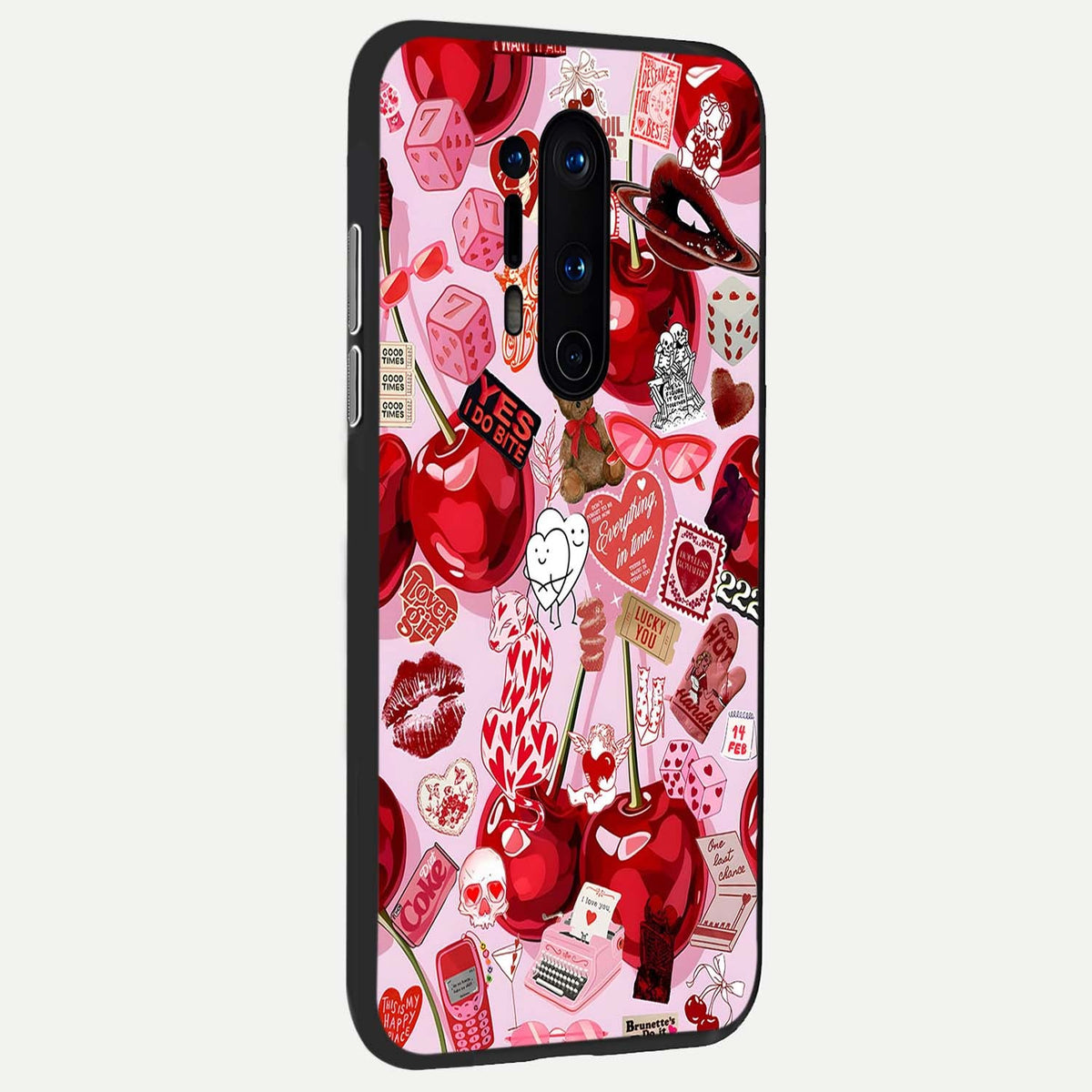 Sweet Cherry Chaos back cover For OnePlus 8 Pro slim fit glass case with vibrant aesthetic design