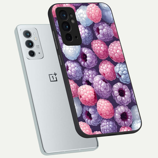 Berry Candy Pop phone case For OnePlus 9RT showing premium glass back cover with detailed artwork