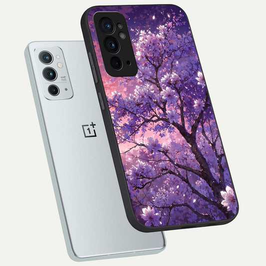 Blossom Tree phone case For OnePlus 9RT showing premium glass back cover with detailed artwork