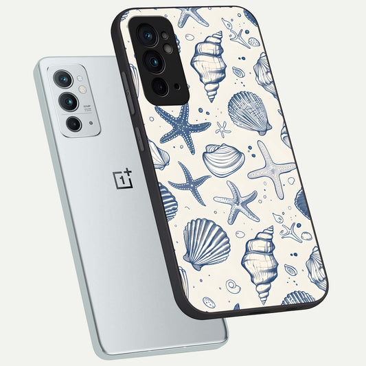 Blue Ocean Outline phone case For OnePlus 9RT showing premium glass back cover with detailed artwork