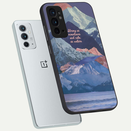 Celestial Mountain Calm phone case For OnePlus 9RT showing premium glass back cover with detailed artwork